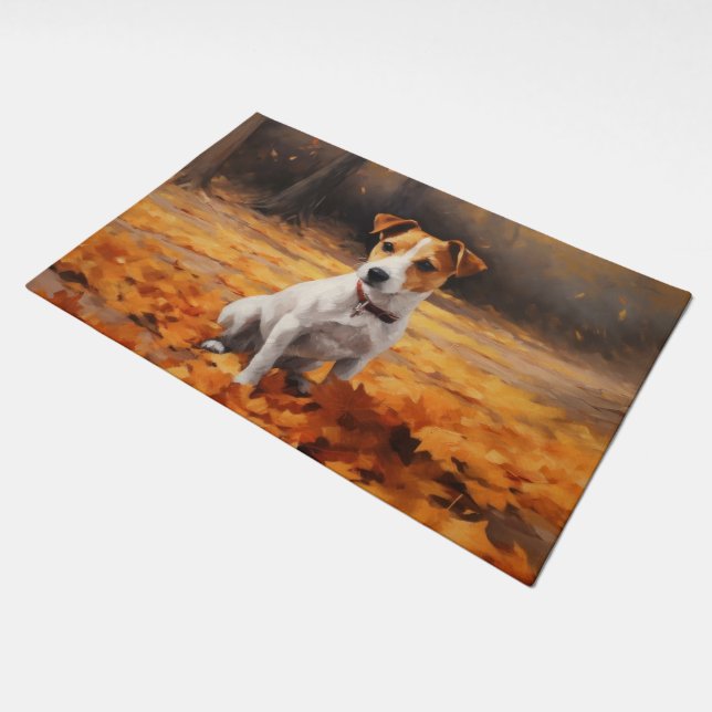 Jack Russell in Autumn Leaves Fall Inspire Doormat (Angled)