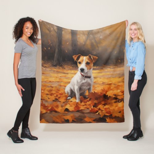 Jack Russell in Autumn Leaves Fall Inspire Fleece Blanket