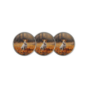 Jack Russell in Autumn Leaves Fall Inspire Golf Ball Marker