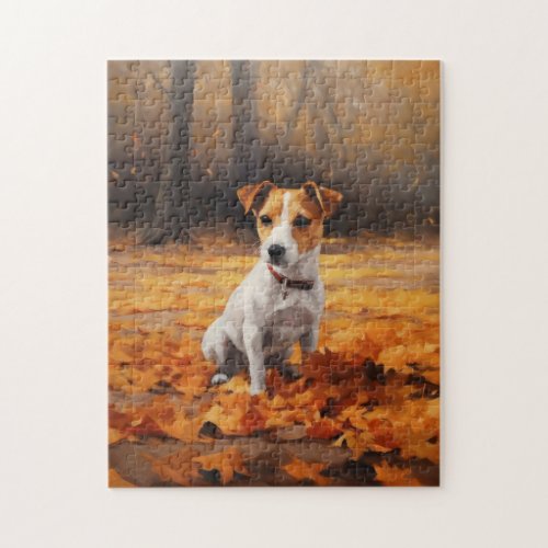 Jack Russell in Autumn Leaves Fall Inspire Jigsaw Puzzle