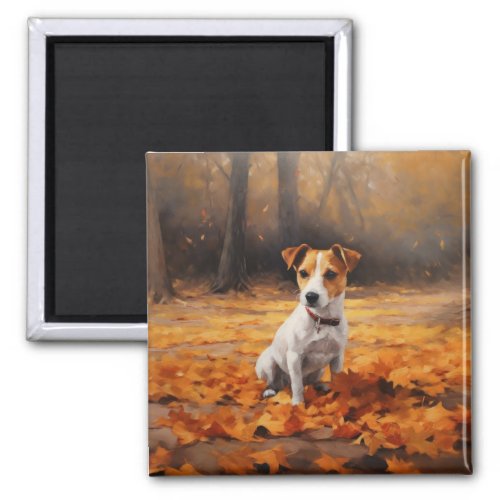 Jack Russell in Autumn Leaves Fall Inspire Magnet