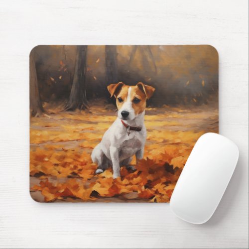 Jack Russell in Autumn Leaves Fall Inspire Mouse Pad