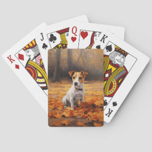 Jack Russell in Autumn Leaves Fall Inspire Poker Cards