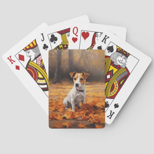 Jack Russell in Autumn Leaves Fall Inspire Poker Cards (Back)