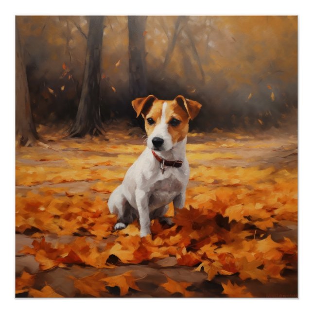 Jack Russell in Autumn Leaves Fall Inspire Poster (Front)