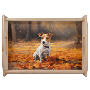 Jack Russell in Autumn Leaves Fall Inspire Serving Tray
