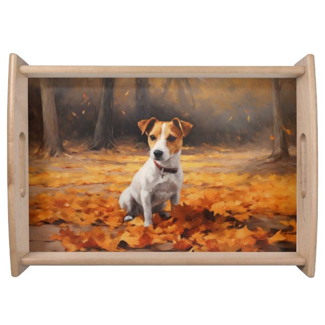 Jack Russell in Autumn Leaves Fall Inspire Serving Tray (Front)