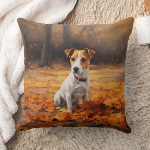 Jack Russell in Autumn Leaves Fall Inspire Throw Pillow