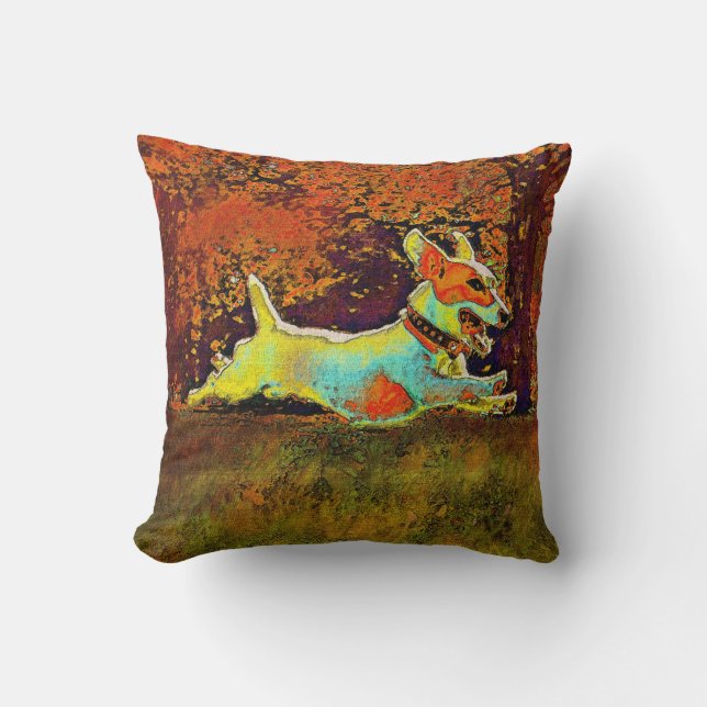 jack russell in autumn leaves pillow (Front)