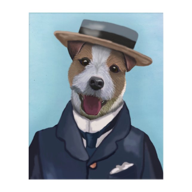 Jack Russell in Boater Acrylic Print (Front)