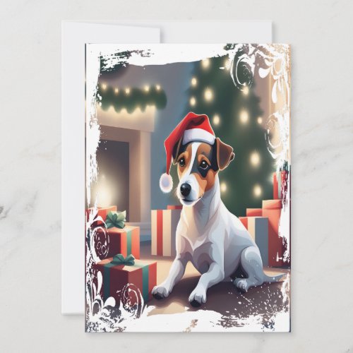 Jack Russell in Santa Hat Christmas Card