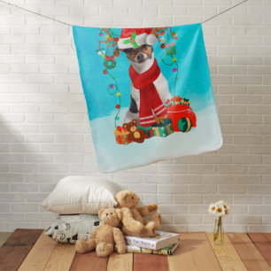  Jack Russell in snow with Christmas gifts Baby Blanket
