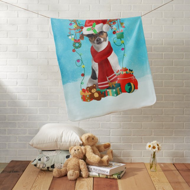  Jack Russell in snow with Christmas gifts Baby Blanket (In Situ)