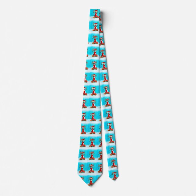 Jack Russell in snow with Christmas gifts Neck Tie (Front)