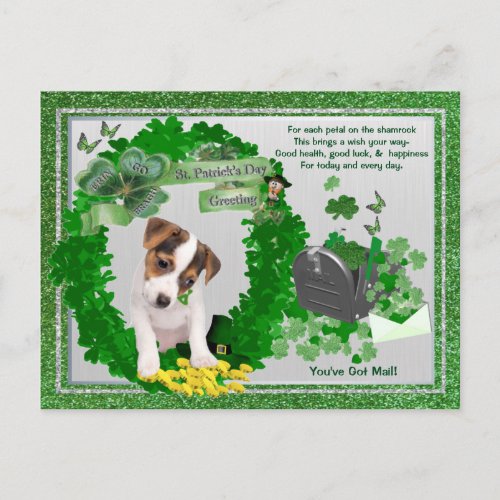 Jack Russell New Pup 1  St Pattys Youve Got Mail Postcard
