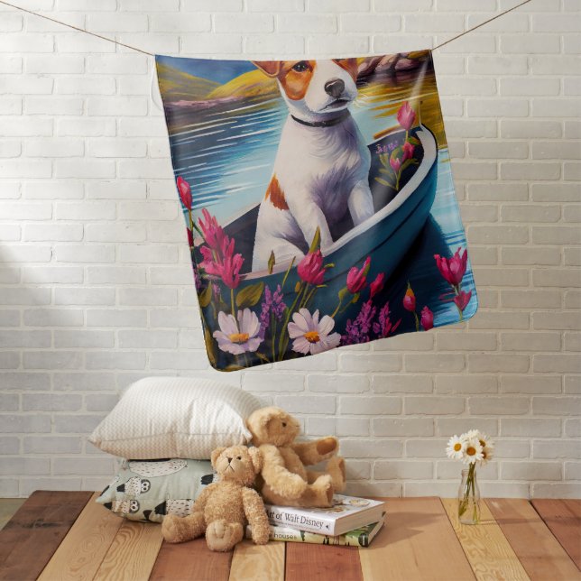 Jack Russell on a Paddle: A Scenic Adventure Baby Blanket (In Situ)
