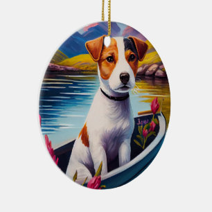 Jack Russell on a Paddle: A Scenic Adventure Ceramic Ornament