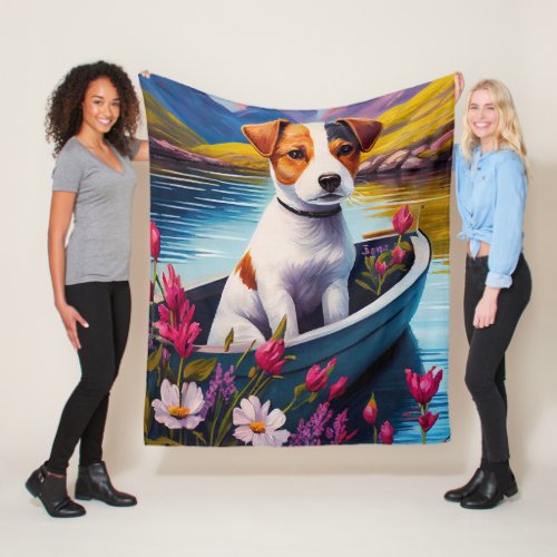 Jack Russell on a Paddle A Scenic Adventure Fleece Blanket