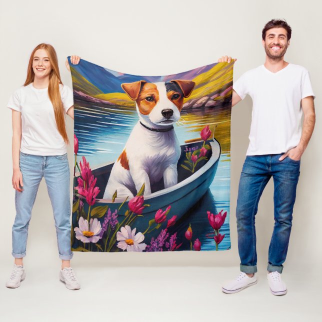 Jack Russell on a Paddle: A Scenic Adventure Fleece Blanket (In Situ)
