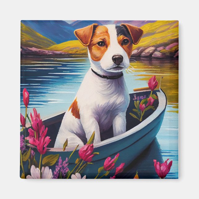 Jack Russell on a Paddle: A Scenic Adventure Magnet (Front)