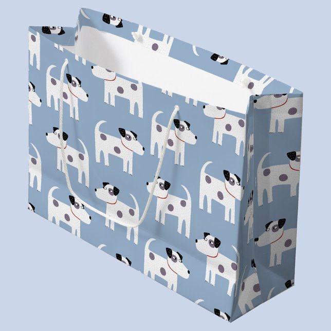 Jack Russell Parson Terrier Dog Pattern Large Gift Bag (Jack Russell Parson Terrier dog pattern blue gift bag)