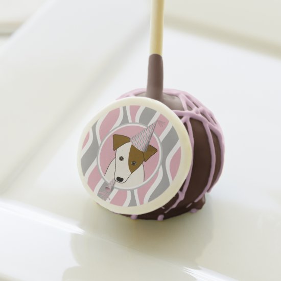Jack Russell party dog pink gray girl's birthday Cake Pops