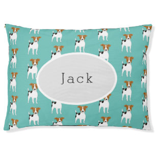 Jack Russell Pattern Aqua Personalized Pet Bed
