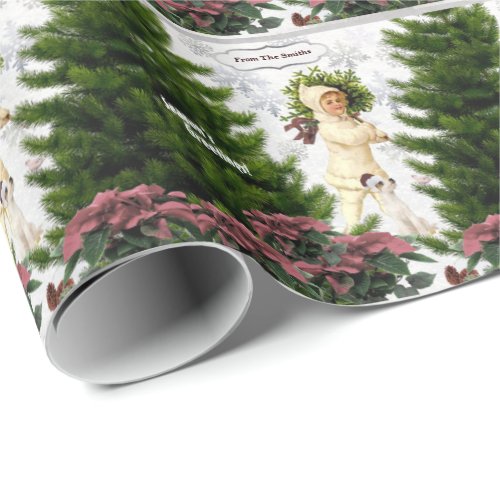 Jack Russell Pink Poinsettias Tile Gift Wrap