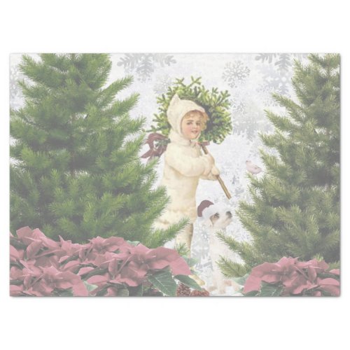 Jack Russell Pink Poinsettias Tissue Paper