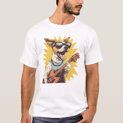 Jack Russell Playing Guitar as a Rock Star Vintage T_Shirt