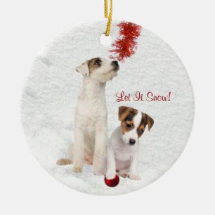 Jack Russell Puppies Let It Snow Ornament