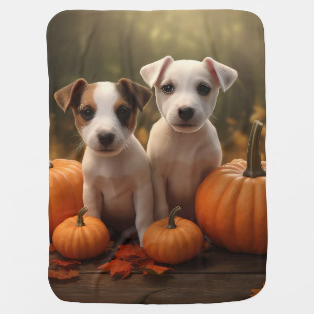Jack Russell Puppy Autumn Delight Pumpkin  Baby Blanket (Front)