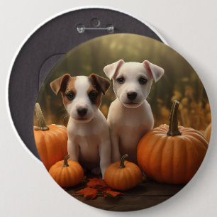 Jack Russell Puppy Autumn Delight Pumpkin Button