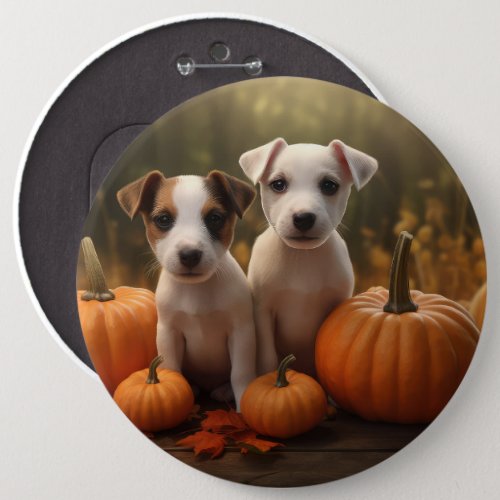 Jack Russell Puppy Autumn Delight Pumpkin  Button