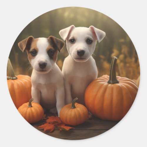 Jack Russell Puppy Autumn Delight Pumpkin  Classic Round Sticker