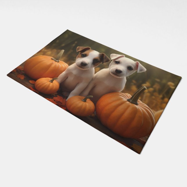 Jack Russell Puppy Autumn Delight Pumpkin  Doormat (Angled)