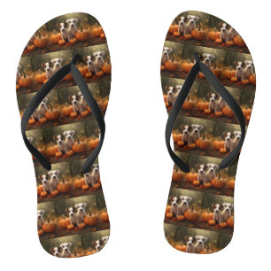 Jack Russell Puppy Autumn Delight Pumpkin Flip Flops