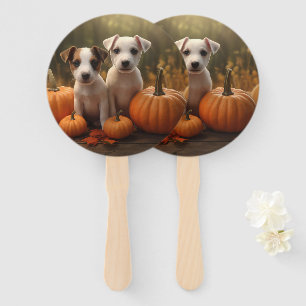 Jack Russell Puppy Autumn Delight Pumpkin Hand Fan