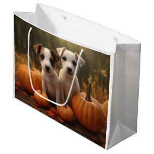 Jack Russell Puppy Autumn Delight Pumpkin Large Gift Bag