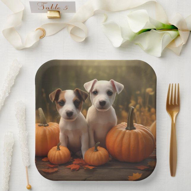 Jack Russell Puppy Autumn Delight Pumpkin  Paper Plates (Wedding)