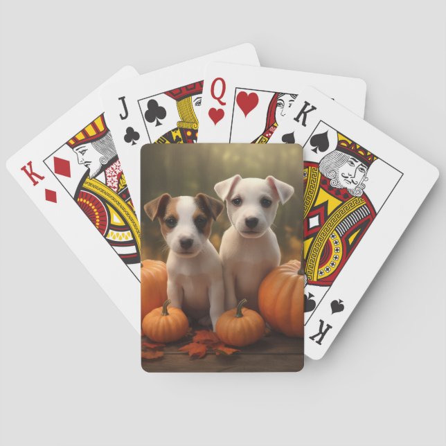 Jack Russell Puppy Autumn Delight Pumpkin  Poker Cards (Back)