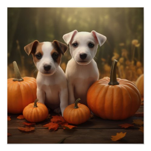 Jack Russell Puppy Autumn Delight Pumpkin  Poster