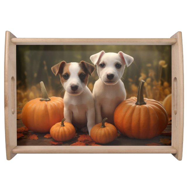 Jack Russell Puppy Autumn Delight Pumpkin  Serving Tray (Front)