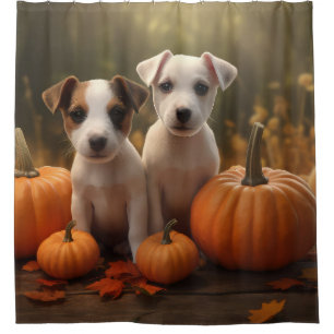 Jack Russell Puppy Autumn Delight Pumpkin  Shower Curtain