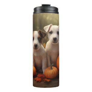 Jack Russell Puppy Autumn Delight Pumpkin Thermal Tumbler
