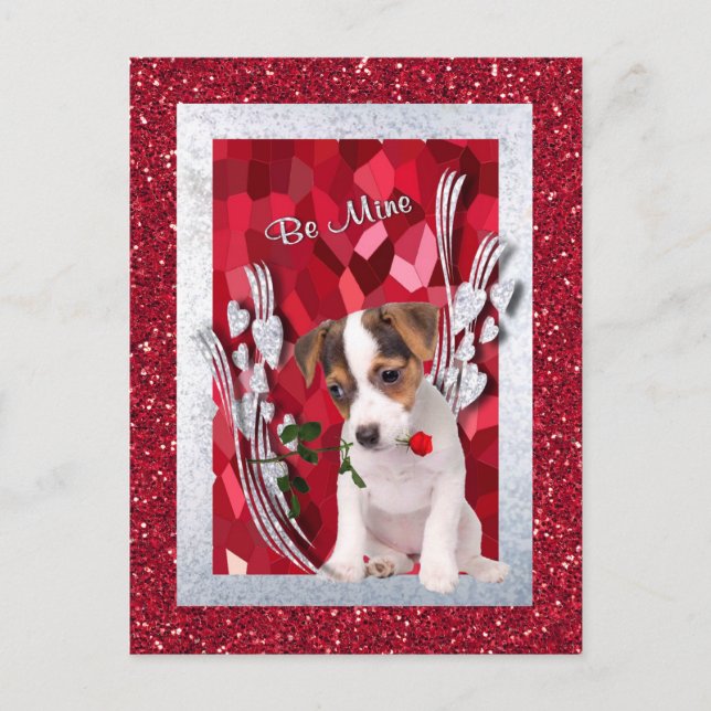 Jack Russell Puppy Be Mine Valentine Postcard (Front)