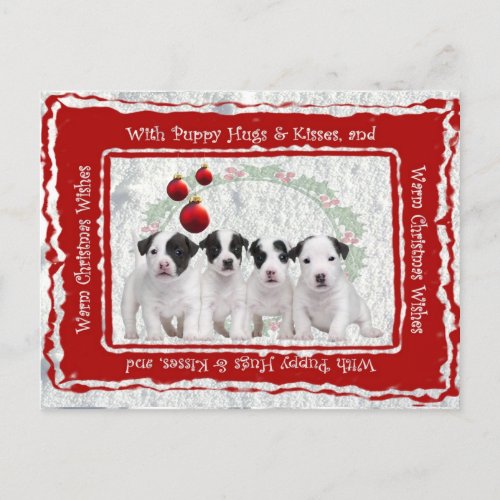 Jack Russell Puppy Hugs  Kisses Christmas Wishes Holiday Postcard