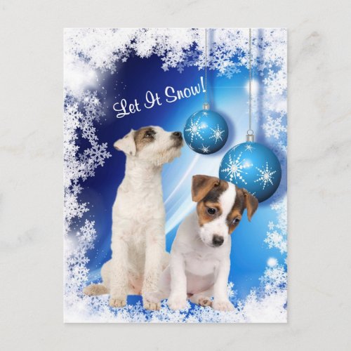Jack Russell Puppy Let It Snow Design 2 Holiday Postcard