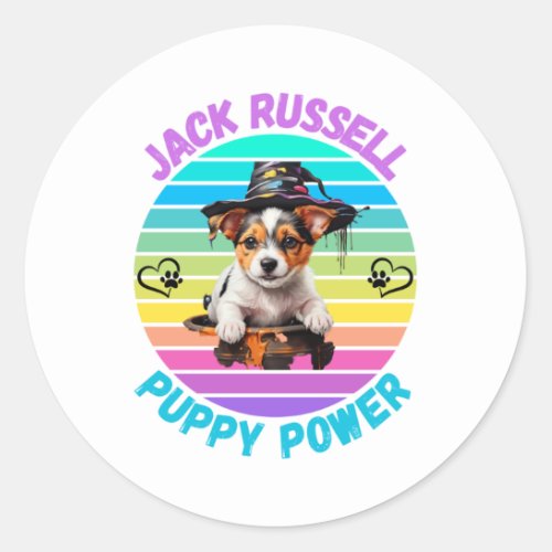 Jack Russell Puppy Portrait With A Hallowen Theme Classic Round Sticker