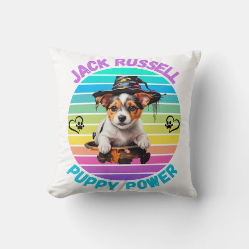 Jack Russell Puppy Portrait With A Hallowen Theme Throw Pillow